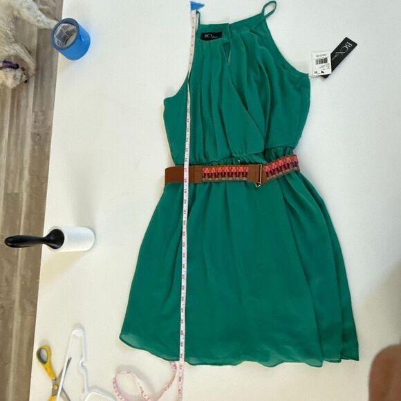 NWT BCX Juniors Women's blue/green Belted Pullover Chiffon Halter Fit & Flare Dr - Picture 13 of 13